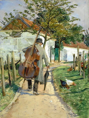 Musician On The Way Home (Musikant auf dem Heimweg) - Hugo Mühlig - Impressionist Painting - Framed Prints