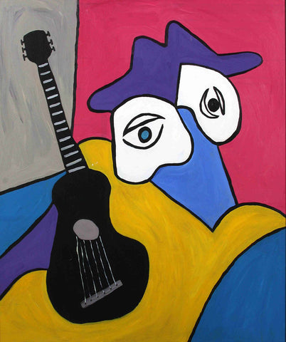 Musician And His Black Guitar - Large Art Prints