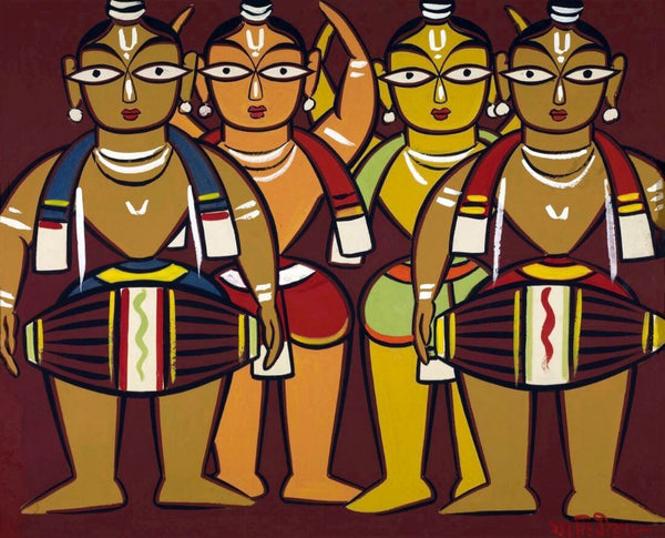 Musicians Drummers - Jamini Roy - Bengal School Art Painting - Art Prints