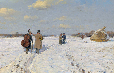 Musicians Returning Home - Hugo Mühlig - Impressionist Painting by Hugo Muhlig
