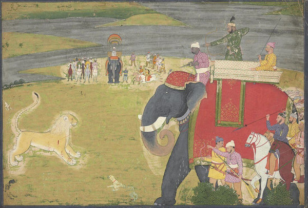 Nainsukh Of Guler Raja Balwant Dev Singh On A Lion Shikaar -  C1750- Vintage Indian Miniature Art Painting - Life Size Posters