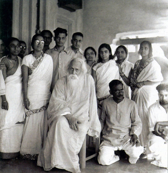 Nandalal Bose (seated right) with Rabindranath Tagore at Santiniketan 1930s - Canvas Prints