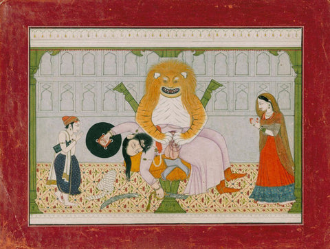 Narasimha Kills Hiranyakashipu On The Threshold Of His Palace - C. 1775 - C. 1790- Vintage Indian Miniature Art Painting - Large Art Prints