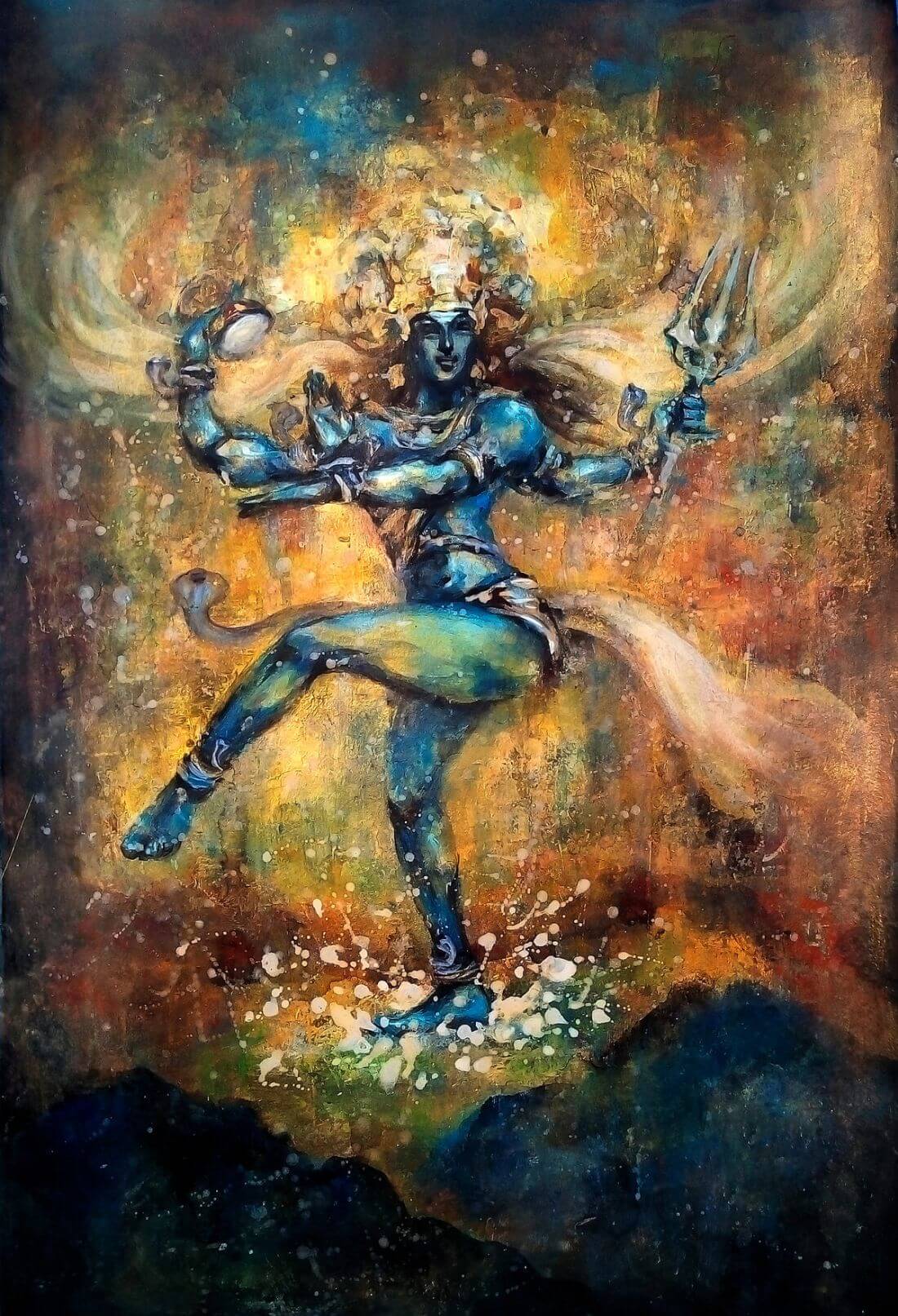 A single deity left half lord shiva right half lord parvati together in nataraja  pose on Craiyon