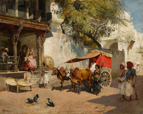 Nautch Girls and Bullock Gharry, Ahmedabad (Gujarat State, India) by Edwin Lord Weeks