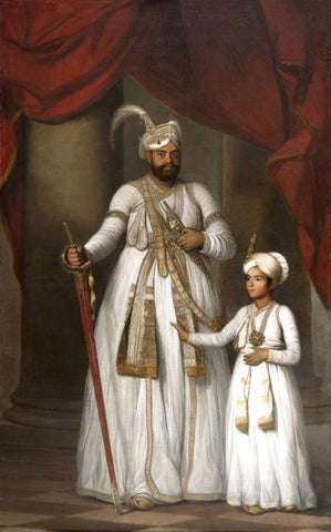 Nawab of the Carnatic and His Son Azam Jah - Thomas Hickey  - Vintage Orientalist Painting of India - Canvas Prints by Thomas Hickey