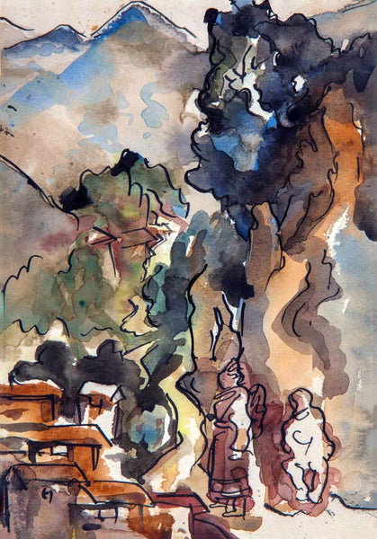 Nepal Valley - Benode Behari Mukherjee - Bengal School Art Painting - Framed Prints