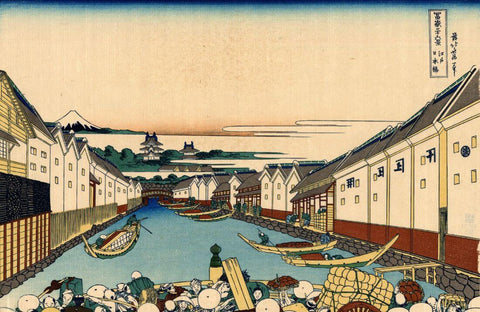 Nihonbashi Bridge in Edo - Katsushika Hokusai - Japanese Woodcut Ukiyo-e Painting by Katsushika Hokusai