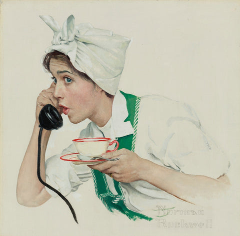 Housewife At Tea Break - Large Art Prints by Norman Rockwell