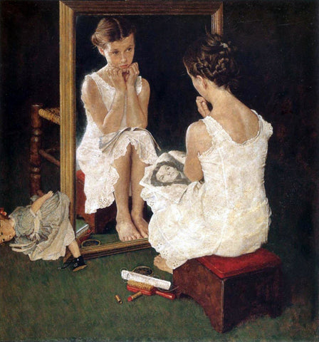 Girl At Mirror - Framed Prints by Norman Rockwell