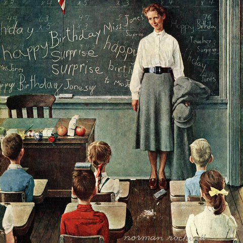 Happy Birthday Miss Jones - Canvas Prints by Norman Rockwell