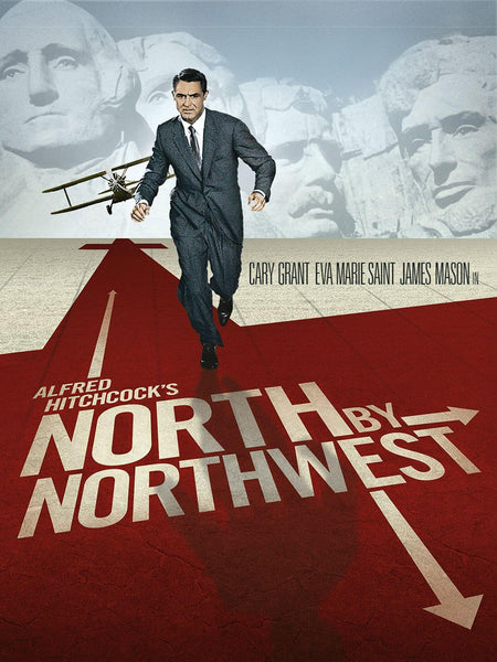 North by North West - Cary Grant - Alfred Hitchcock Classic Hollywood Vintage English Movie Poster - Framed Prints