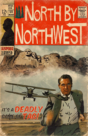 North by North West - Cary Grant - Alfred Hitchcock - Classic Hollywood Movie Fan Art Poster by Hitchcock