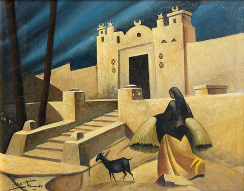 Nubian Woman And Goat - Husein Bicar Painting by Hussein Bicar