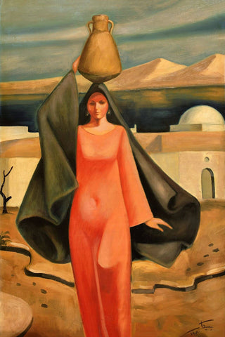Nubian Woman Carrying Water - Hussein Bicar - Egyptian Painting by Hussein Bicar