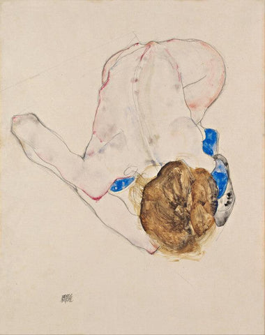 Egon Schiele - Nach Vorn Gebeugter Akt Mit Blauen Strümpfen (Nude With Blue Stockings, Bending Forward) - Large Art Prints by Egon Schiele