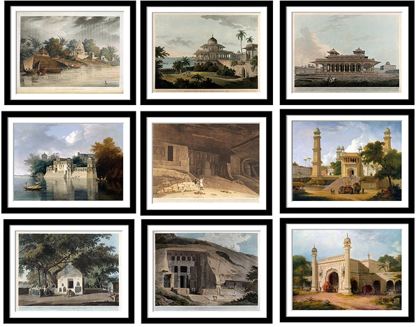 Best of Orientalist Art (Places In India) - Set of 10 Framed Poster Paper - (12 x 17 inches) each