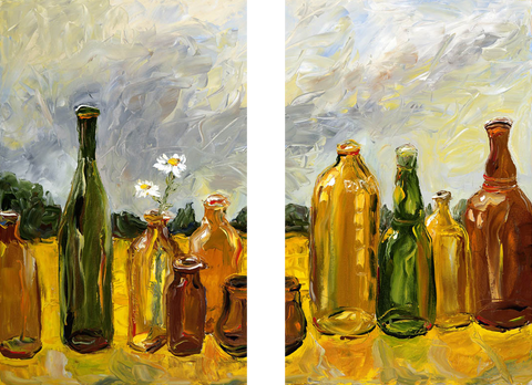 Oil Painting of Glass Bottles - Art Panels by Christopher Noel