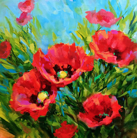 Oil Painting - Poppies In Bloom - Large Art Prints by Christopher Noel
