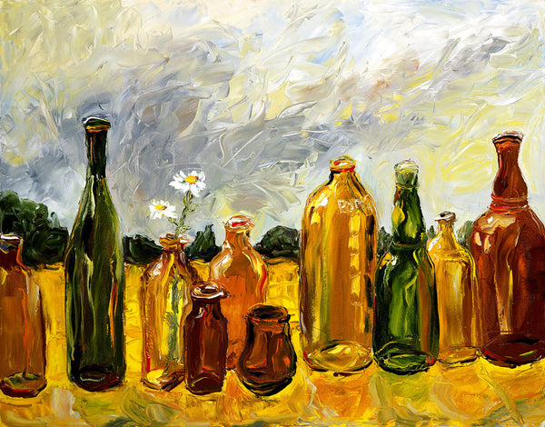 Oil Painting Of Glass Bottles - Canvas Prints