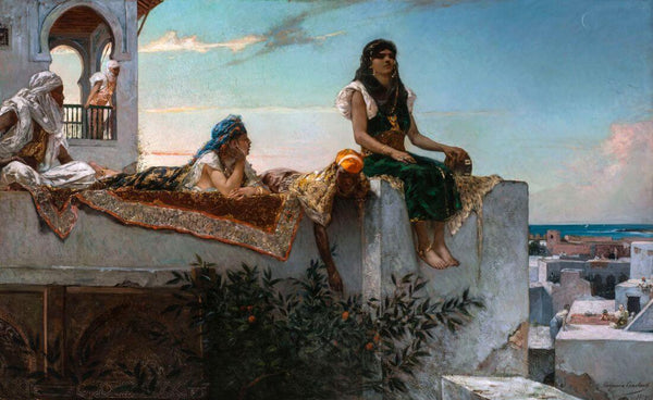 On A Terrace In Morocco - Benjamin Jean Joseph Constant - Orientalist Art Painting - Posters