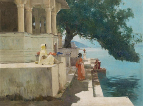 On The Bank Of The Ganges - John Gleich - Vintage Orientalist Painting of India - Art Prints
