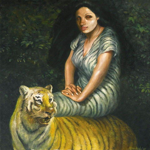 On The Tiger - Bikas Bhattacharji - Indian Contemporary Art Painting by Bikash Bhattacharjee