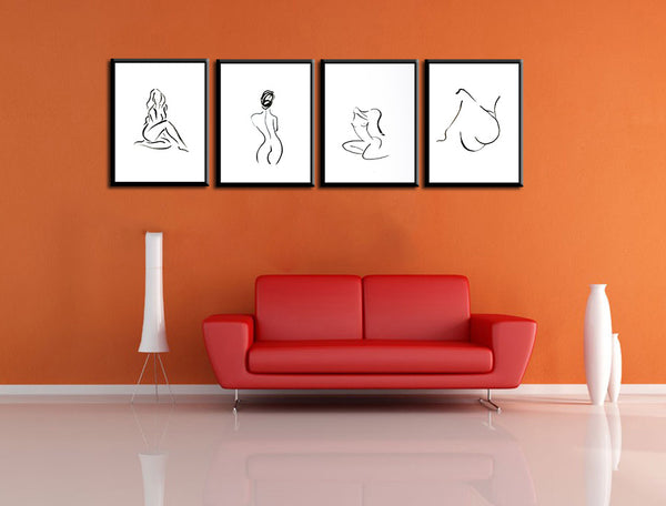 Set of 4 Minimalist Nudes - Framed Canvas - Medium (14 x 18) inches each