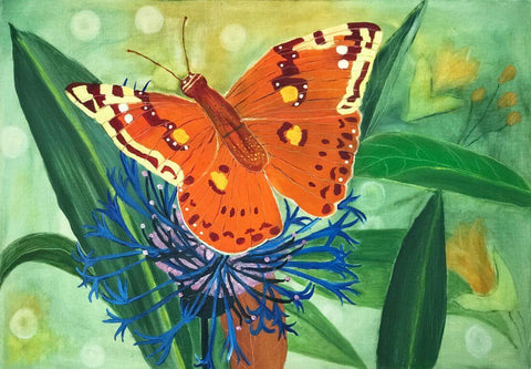 Orange Butterfly - Contemporary Watercolor Painting Art Print - Large Art Prints by Federico Cortese