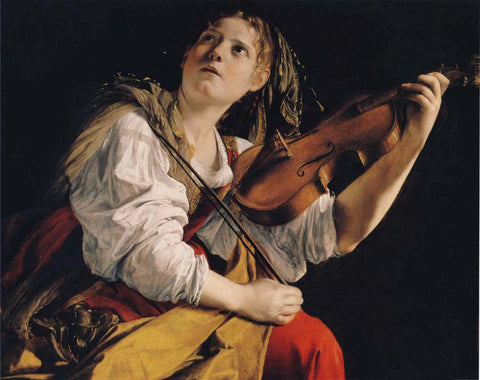 Young Woman Playing A Violin - Art Prints by Orazio Lomi Gentileschi