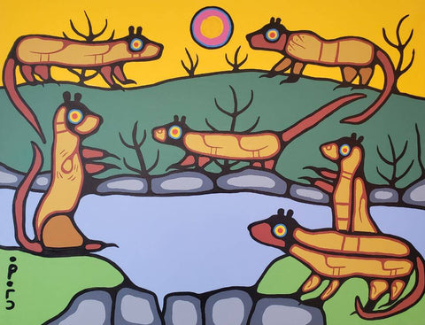 Otter Family - Norval Morrisseau - Contemporary Indigenous Art Painting - Framed Prints