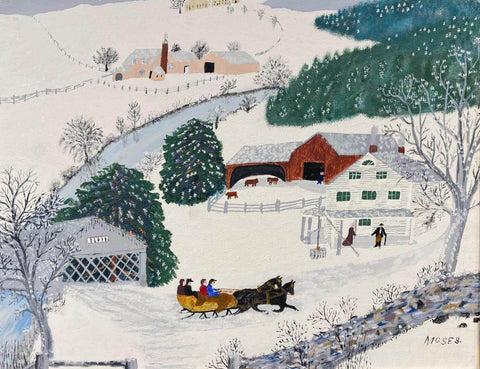 Over The River To Grandmas House - Grandma Moses (Anna Mary Robertson) - Folk Art Painting II - Large Art Prints by Grandma Moses