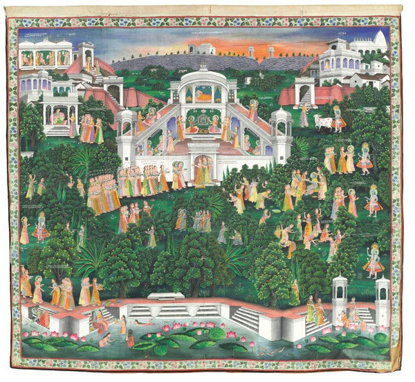 Picchvai Of Krishna With Gopis - Nathdwara -19th Century - Vintage Indian Miniature Art Painting - Life Size Posters