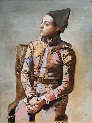 Harlequin Sentado (Arlequin sentado), 1917 – Pablo Picasso Painting by Pablo Picasso