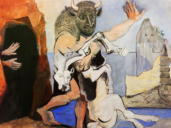 Minotaur Mare Died Before a Cave and Face An Au Veil by Pablo Picasso | Tallenge Store | Buy Posters, Framed Prints & Canvas Prints