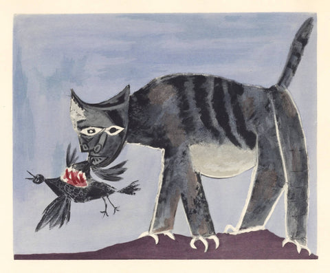 Cat qui mord un oiseau - Cat Eating A Bird - Large Art Prints by Pablo Picasso