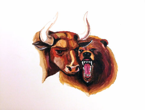 Painting - Bull Bear At Stock Market - Posters by Christopher Noel