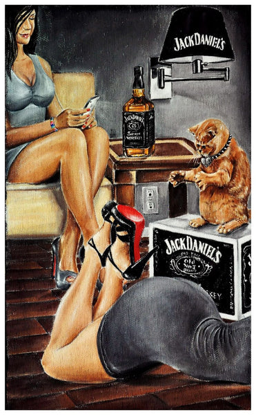 Painting - Jack Daniels Ladies With Cat - Bar Art - Art Prints