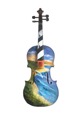 Painting Of A Violin Thats Thinks It Is A Lighthouse - Life Size Posters by Hamid Raza