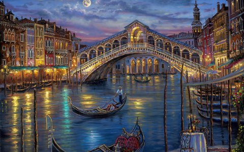 Painting Of Romantic Gondola Ride At The Grand Canal In Venice - Framed Prints