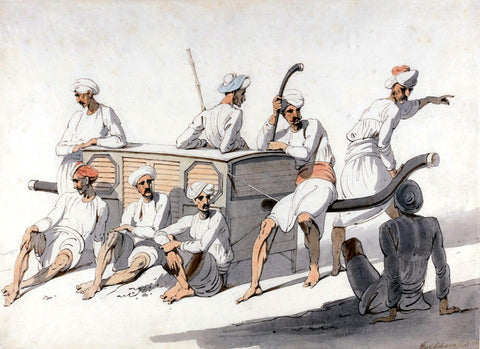 Palanquin Bearers Resting - George Chinnery - c 1806 - Vintage Orientalist Painting of India - Framed Prints