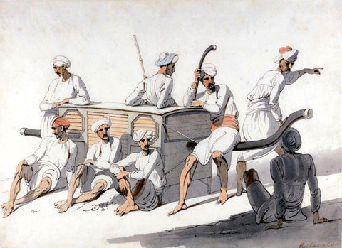 Palanquin Bearers Resting - George Chinnery - c 1806 - Vintage Orientalist Painting of India by George Chinnery