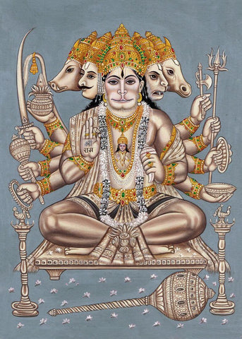 Panchmukhi (Five-Headed) Lord Hanuman - Ramayan Art Painting - Large Art Prints