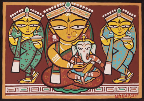 Parvati and Ganesh - Jamini Roy - Canvas Prints