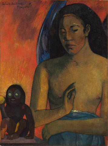 Untitled-(Nude Woman With Monkey) - Canvas Prints by Paul Gauguin