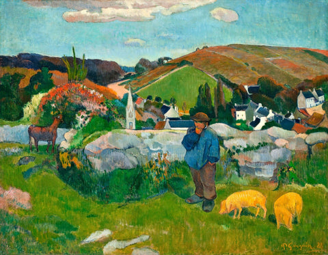The Swineherd, Brittany - Large Art Prints by Paul Gauguin