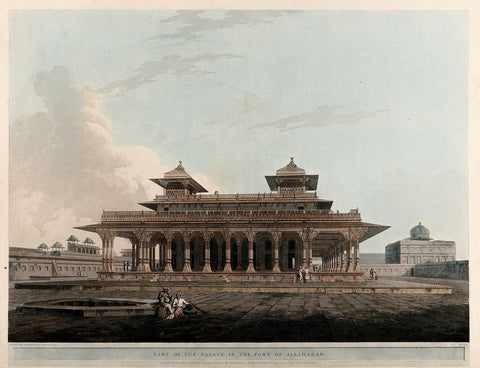 Pavilion in the fort of Allahabad, Uttar Pradesh - Coloured Aquatint - Thomas Daniell - 1795 Vintage Orientalist Paintings of India - Life Size Posters by Thomas Daniell
