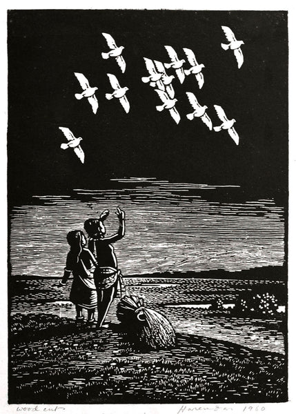 Peace - Haren Das - Bengal School Art Woodcut Painting - Posters