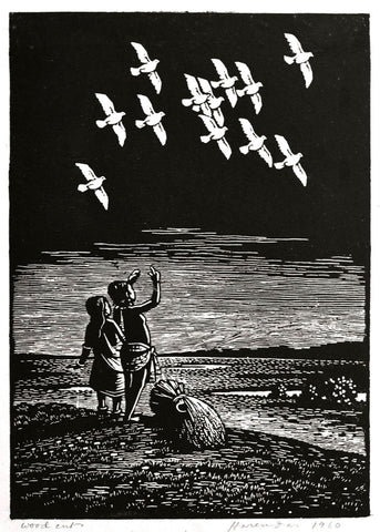 Peace - Haren Das - Bengal School Art Woodcut Painting - Posters