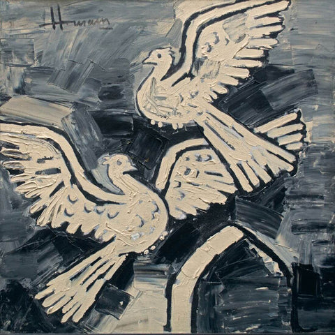 Peace Doves - M F Husain - Painting - Large Art Prints by M F Husain